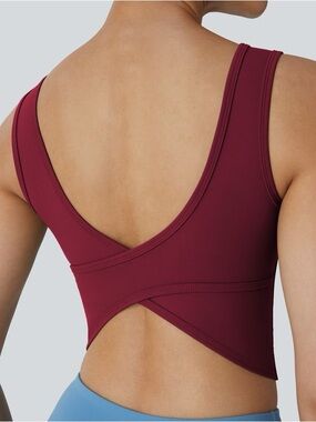 Halara U Neck Crossover Barre Ballet Dance Tank Top A-C Cups deep wine medium